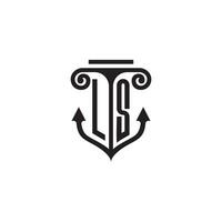 LS pillar and anchor ocean initial logo concept vector