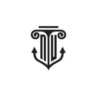 NU pillar and anchor ocean initial logo concept vector