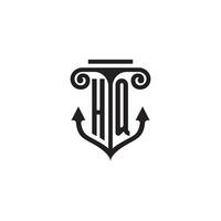 HQ pillar and anchor ocean initial logo concept vector