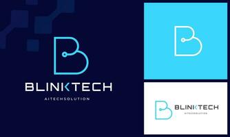 Simple Initial Letter B with digital technology wire link internet connection logo design vector