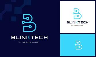 Modern simple initial letter B with digital technology wire link internet connection logo design vector