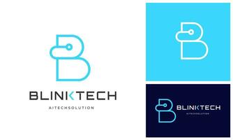 Modern simple initial letter B with digital technology wire link internet connection logo design vector