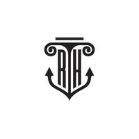 RH pillar and anchor ocean initial logo concept vector