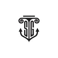 SG pillar and anchor ocean initial logo concept vector
