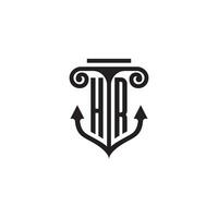 HR pillar and anchor ocean initial logo concept vector