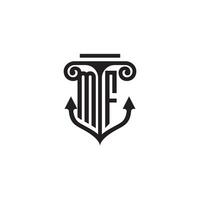 MF pillar and anchor ocean initial logo concept vector
