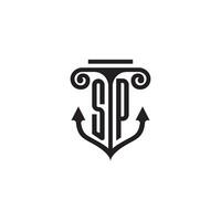 SP pillar and anchor ocean initial logo concept vector