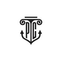 PC pillar and anchor ocean initial logo concept vector