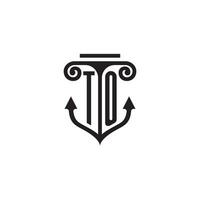 TO pillar and anchor ocean initial logo concept vector