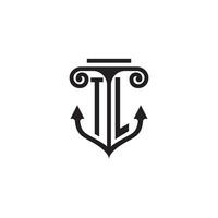 TL pillar and anchor ocean initial logo concept vector