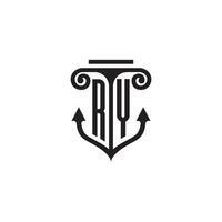 RY pillar and anchor ocean initial logo concept vector