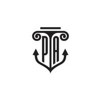 PA pillar and anchor ocean initial logo concept vector