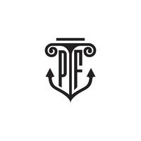 PF pillar and anchor ocean initial logo concept vector