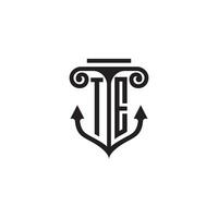 TE pillar and anchor ocean initial logo concept vector