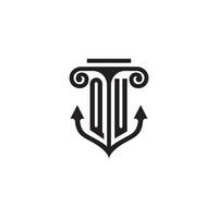 QU pillar and anchor ocean initial logo concept vector