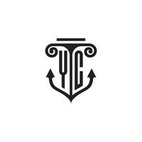 YC pillar and anchor ocean initial logo concept vector
