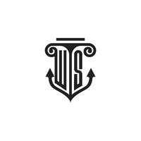 WS pillar and anchor ocean initial logo concept vector