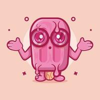 frio rosado paleta de hielo hielo crema personaje mascota con confuso gesto aislado dibujos animados en plano estilo diseño vector