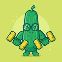 linda Pepino personaje mascota haciendo culturismo utilizando pesa aislado dibujos animados en plano estilo diseño vector