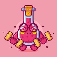 cute flask glass character mascot doing bodybuilding using dumbbell isolated cartoon in flat style design vector