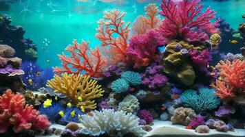 ai generativo, a aquário com muitos colorida corais e peixe video