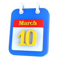 marzo calendario 3d icona giorno 10 png