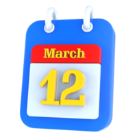 March calendar 3d icon day 12 png