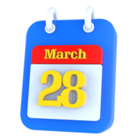 March calendar 3d icon day 28 png