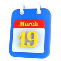 March calendar 3d icon day 19 png