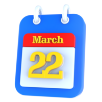 marzo calendario 3d icona giorno 22 png
