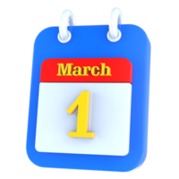 marzo calendario 3d icono día 1 png