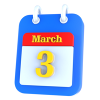 marzo calendario 3d icono día 3 png