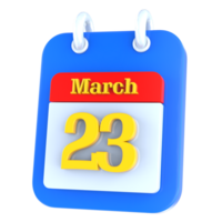 marzo calendario 3d icono día 23 png