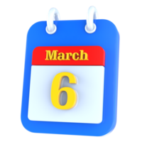 March calendar 3d icon day 6 png