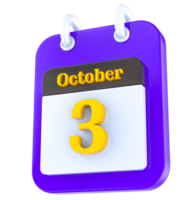 Outubro calendário 3d dia 3 png