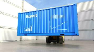 Forklift lifts a container with the word Export and business graph video