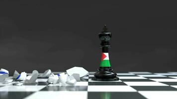ajedrez piezas con el bandera de Israel con Palestina son siendo destruido video