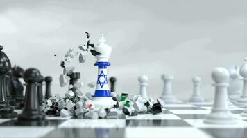 Chess pieces with the flag of Israel with Palestine are being destroyed video