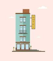 Modern mid-rise hotel building side view. Colorful flat vector illustration.