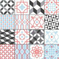 Different tiles pattern collection. Colorful and monochrome tracery set. Traditional and modern ornament vector illustration.