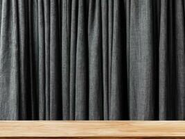 table with cloth and curtain background. photo