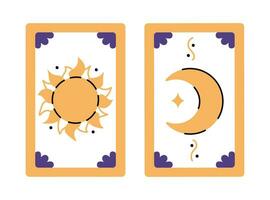 Mystical tarot cards sun and moon isolated on white background. Esoteric element. Witchcraft, occult, spiritual design. Vector flat illustration in simple style