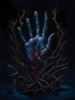 AI generated hand of the zombie on dark background photo