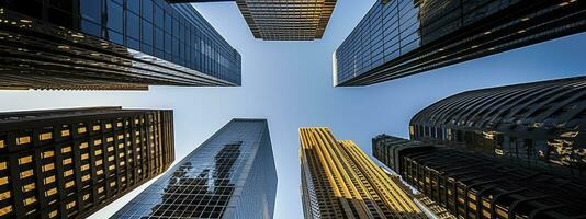 Central Business District, Office building low angle photography, generative ai photo