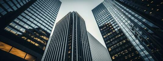 central negocio distrito, oficina edificio bajo ángulo fotografía, generativo ai foto