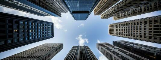 Central Business District, Office building low angle photography, generative ai photo