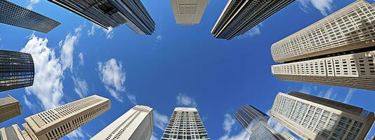 central negocio distrito, oficina edificio bajo ángulo fotografía, generativo ai foto