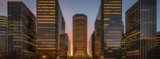 Central Business District, Office building low angle photography, generative ai photo