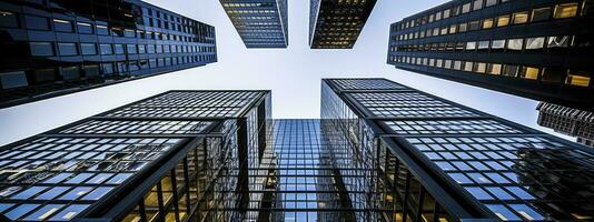 Central Business District, Office building low angle photography, generative ai photo
