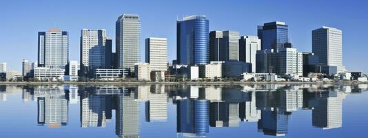 Central Business District, Office building low angle photography, generative ai photo